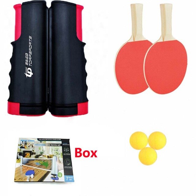 Raqueta de tenis de mesa, pala de Ping Pong de goma, juego de tenis de tabla deportiva portátil, red retráctil de 1,7 M para entrenamiento: Black Full Set