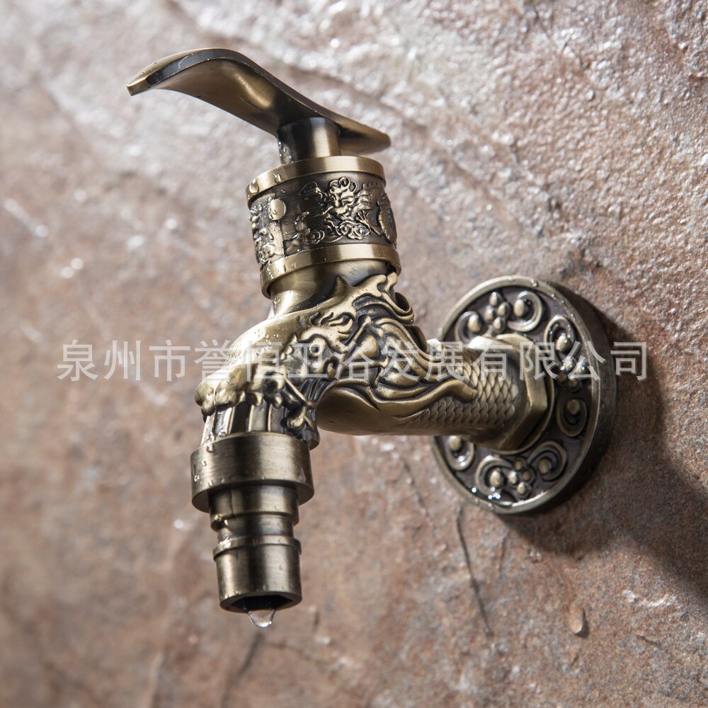 Decorative Outdoor Garden Taps Washing Machine Mop Luxury Antique WC Faucet Carved Wall Mount Bibcock Brass Retro Tap: Default Title