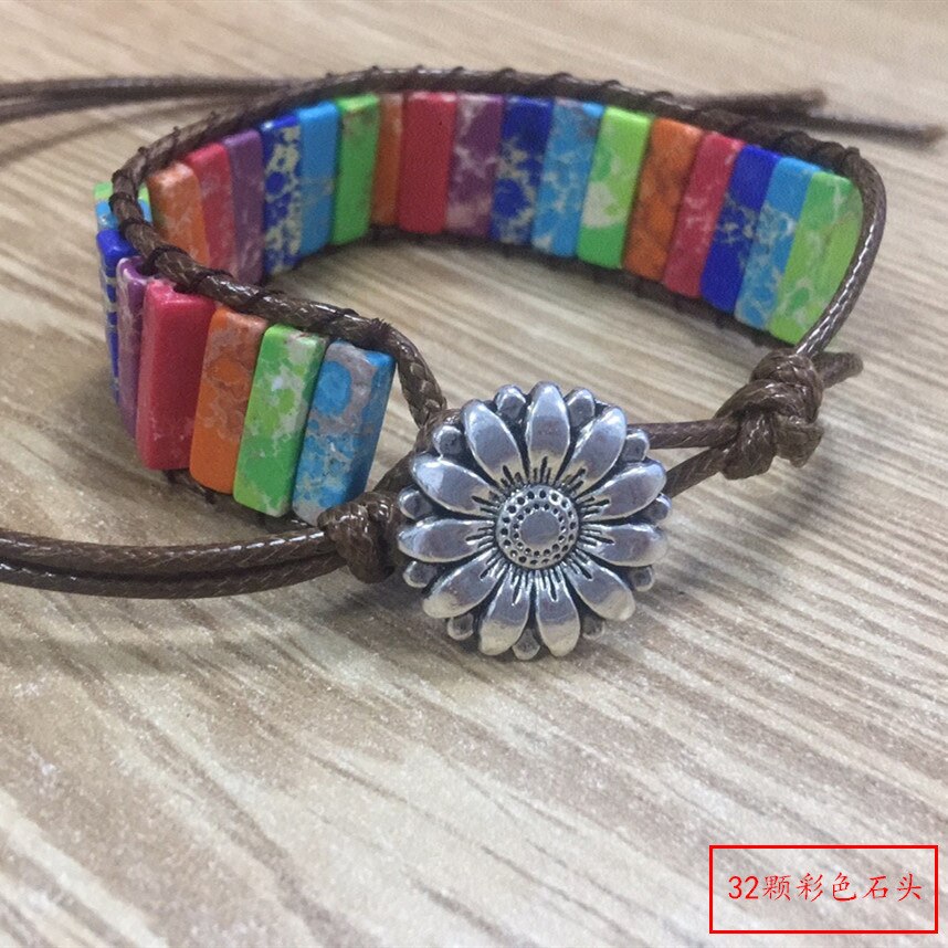 Milangirl chakra pulseira jóias artesanal multi cor natural tubo de pedra contas envoltório pulseira casais pulseiras presentes: CR6419flower