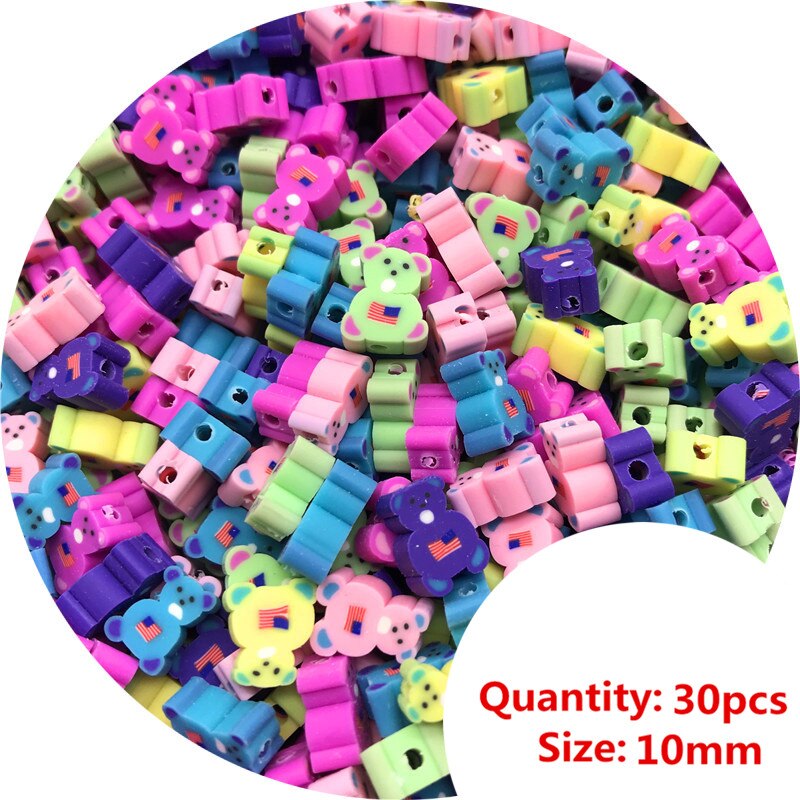 30 Uds. 10mm cuentas de impresión de fruta/sonriente/Animal cuentas de arcilla polimérica cuentas de color mezclado polímero separador de cuentas de arcilla para fabricación de joyería DIY: 06