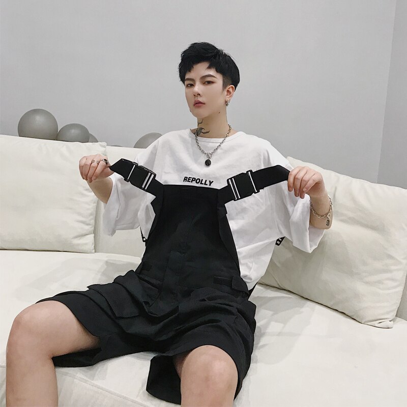Mænd sommer tynd løs afslappet sorte korte smækbukser overalls mænd streetwear hip hop harem bukse jumpsuits