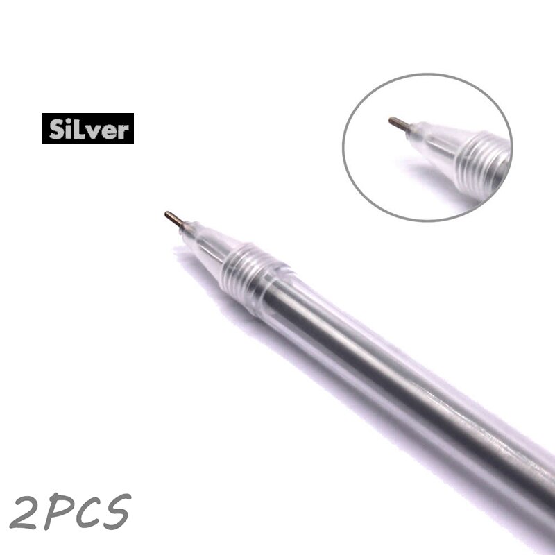 9Pcs 0.6Mm White Ink Gel Pen Highlight Marker Pen Fine Tip for Student Stationery Drawing Art Writing School Supplies: Silver 2PCS