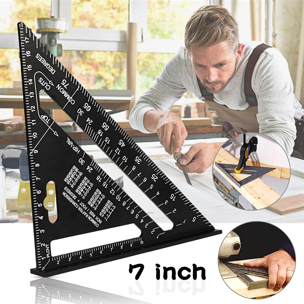 Oauee Triangle Ruler 7inch Aluminum Alloy Angle Protractor Speed Metric Square Measuring Ruler For Building Framing Tools Gauges