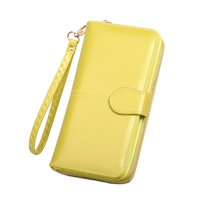 Wallet Female PU Leather Wallet Leisure Purse Ladies Top Women Wallets Long Coin Purse Card Holders Carteira Feminina: Lemon yellow