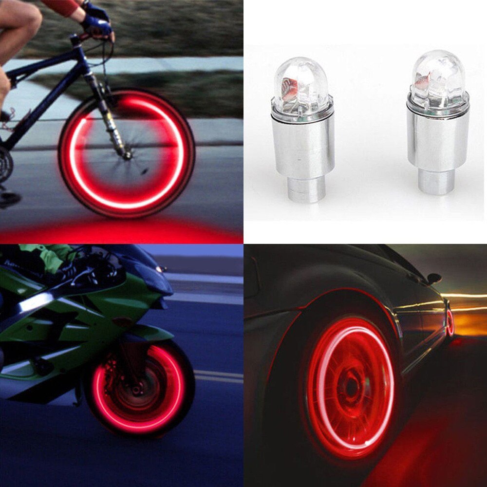 40 #2 stücke Led Reifen Ventile Stem Caps Neon Licht Auto Zubehör Bike Fahrrad Auto Auto Wasserdicht Jugendliche Radfahren übung: Red 