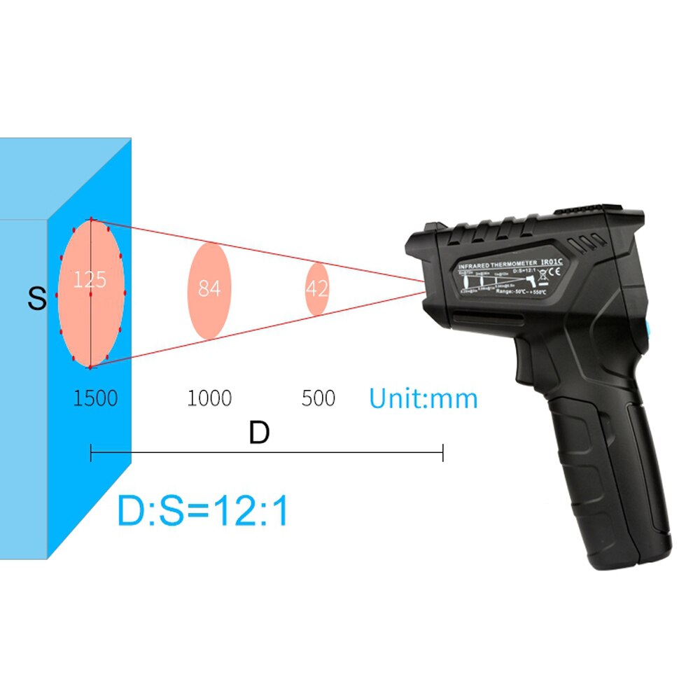 Industrial Digital Infrared Thermometer Handheld Infrared LCD Temperature Meter Gauge Non-contact IR Pyrometer Hygrometer