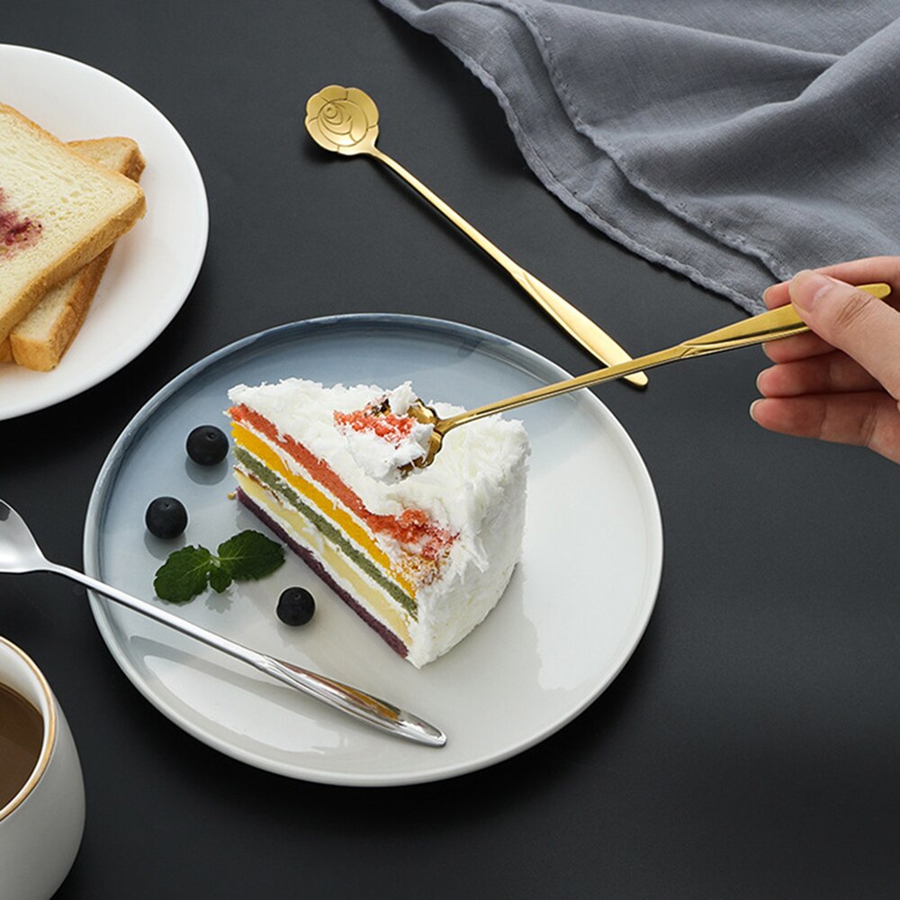 Tea Coffee Mixing Spoon Gold Spoon Long Handle Dessert Stainless Steel Vintage Teaspoons Drink Tableware Flowers 1PCS