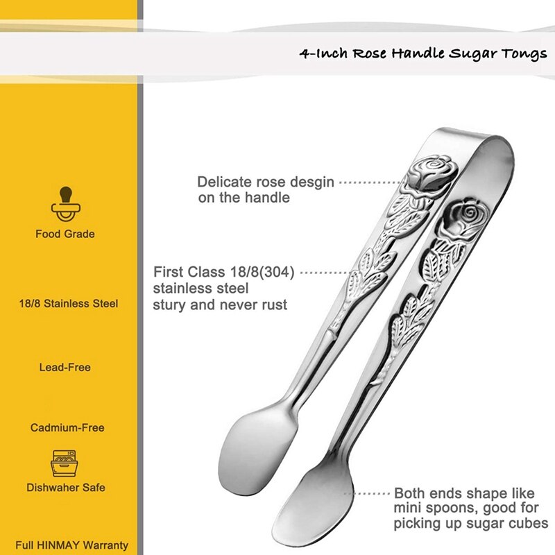 Rose Handvat Suiker Tang, 4-Inch Mini Voorgerecht Tang, Roestvrij Staal Kleine Suiker Tang, Ijs Tang