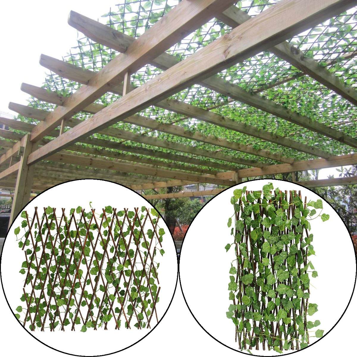 70cm Artificial Garden Trellis Fence Expandable Faux Ivy Privacy Fence Wood Vines Climbing Frame Gardening Plant Decor