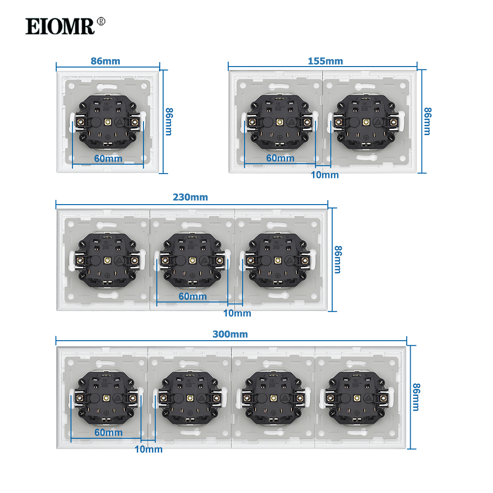 EIOMR K1 Series Multiple Frames White Crystal Glass Panel EU FR Sockets and Switches Dimmer Fan Foot Lamp Rj45 Outlet Module DIY