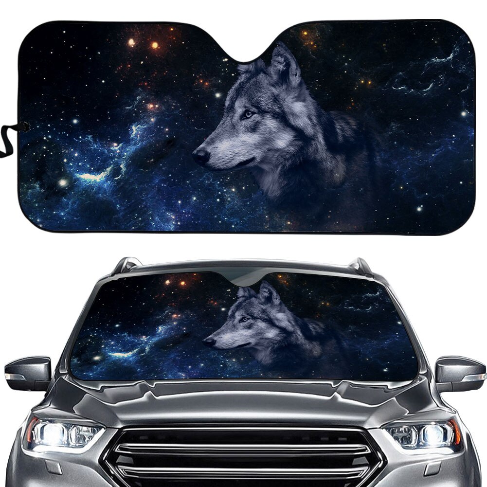 Windshield Sun Shade for Car Cool 3D Moon Wolf Printed Front Windshield Sunshade for Men Protect Car Interior Shade: YSFA0743HC