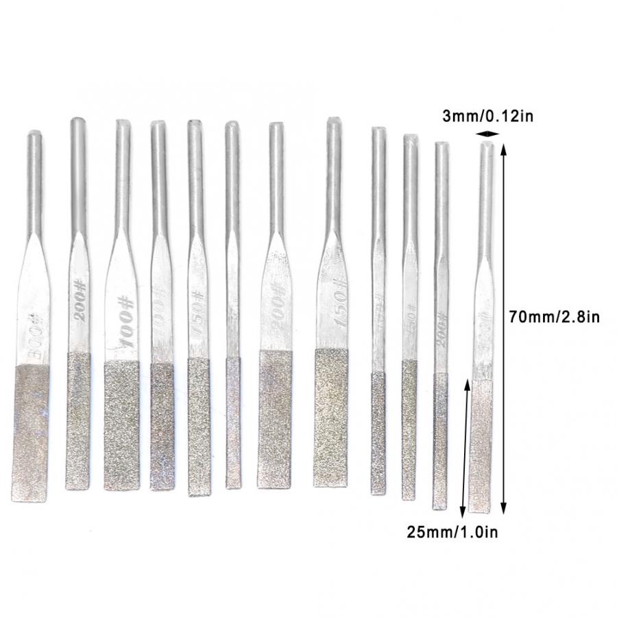 12 st 3mm skaft avsmalningsmaskin diamantfilar metallfil för fram- och återgående slipning