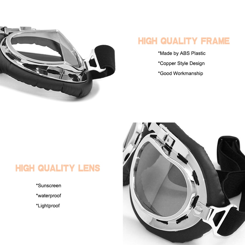 Retro motorcykel glasögon vintage motorcykel sliver glasögon hjälm pilot klassiska glasögon för atv utv uaz skoter cykel moto styling