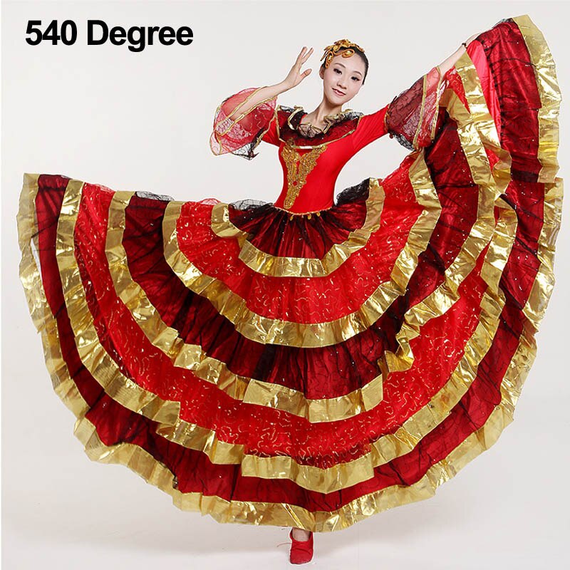 Flamenco Dress Spain Opening Dance Dress/ Tango Flamenco Dance Dress90/180/270/360 Degree/Spanish Flamenco Dress Skirts: 540degree / XXL