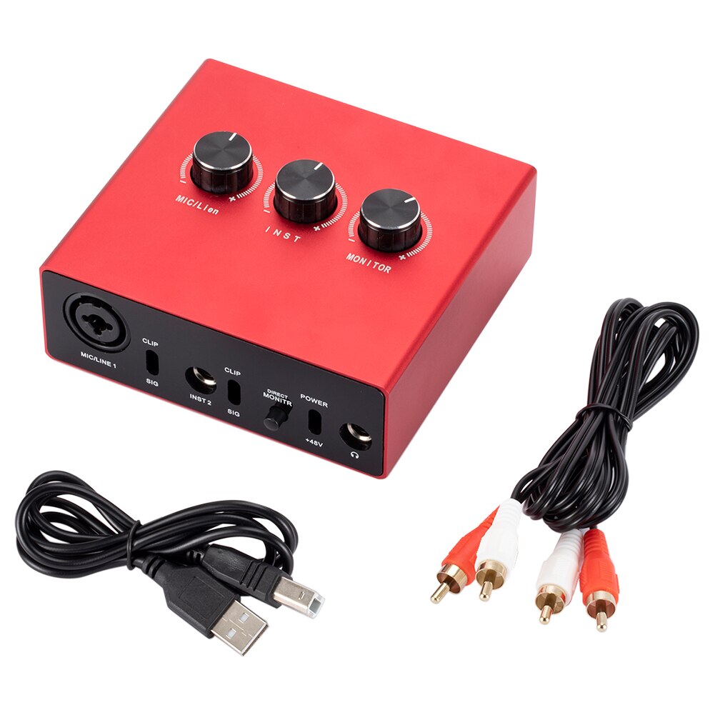 AU11-R Usb Mixer Externe Geluidskaart Audio Interface Kaart Voor Telefoon Computer Pc Voor Microfoon Live Studio Opname Zingen
