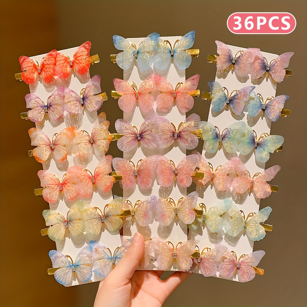 6/12/24/36 piezas de horquillas de mariposa para niña que no daña el cabello, horquillas súper bonitas y lindas: Multicolor