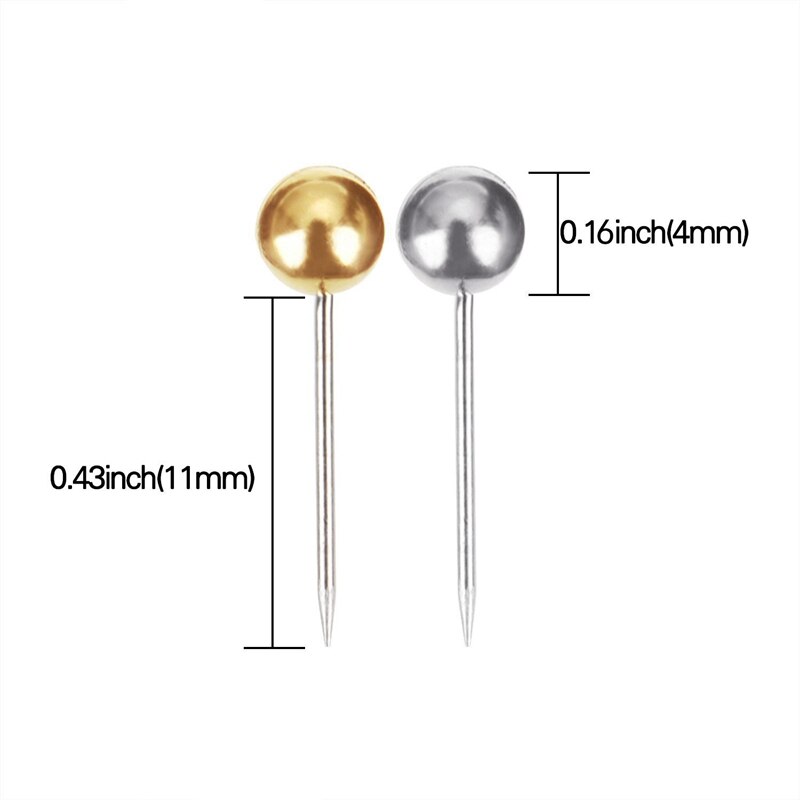 800 Pieces Map Tacks Push Pins Round Plastic Head with Stainless Steel Point, 0.16 Inch Head, Gold and Silver