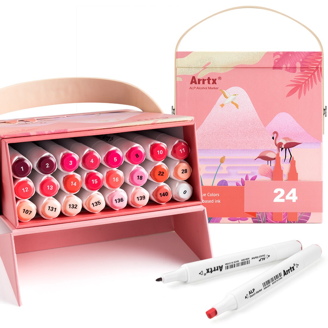 Arrtx ALP Art Marker Pen 24 Red Colors Art Markers Double-Tip Sketch Markers Alcohol Based Ink Tones Art Supplies