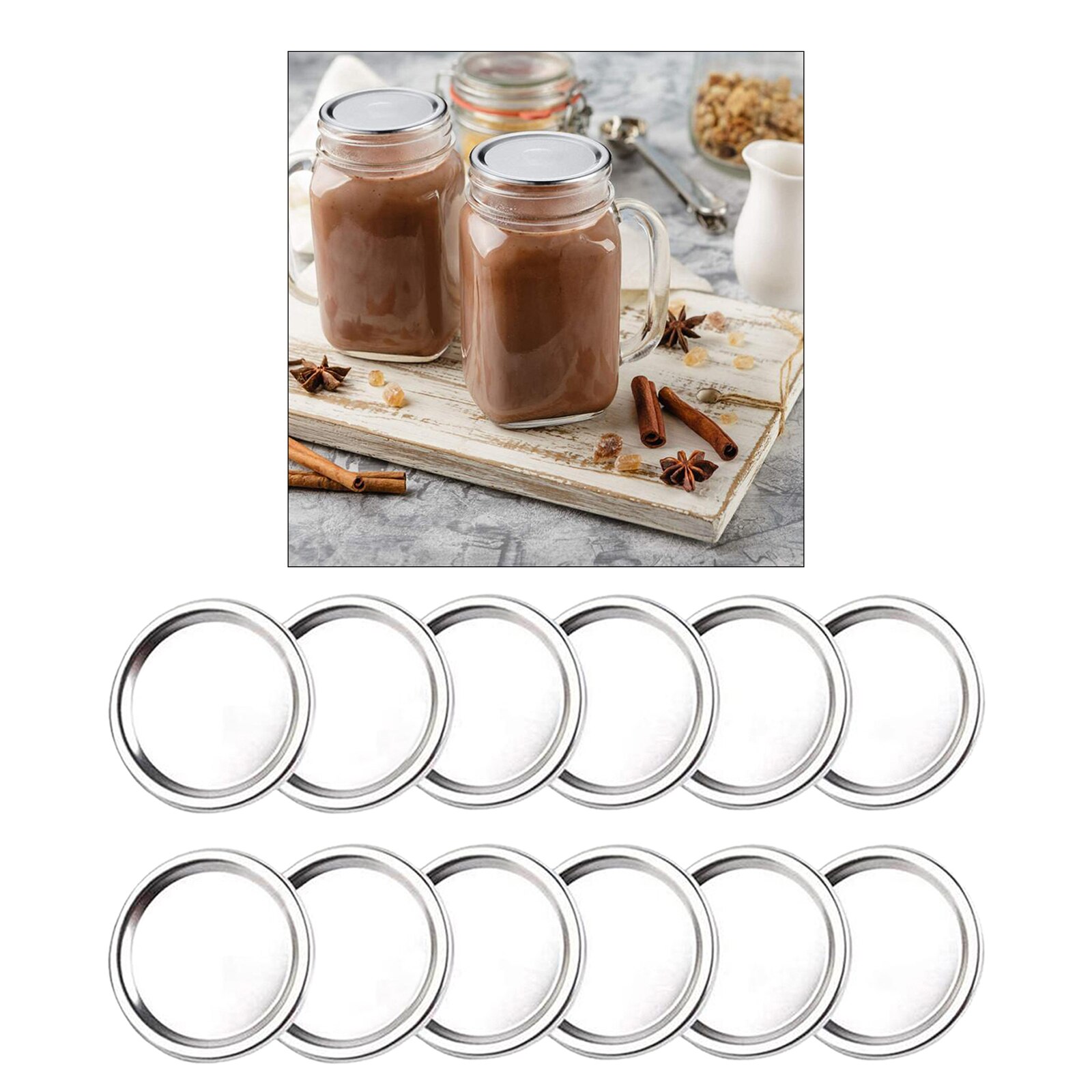 Split-Type Wide Mouth Canning Lids Bands or Plates for Mason Jars, 12 Pieces Pack