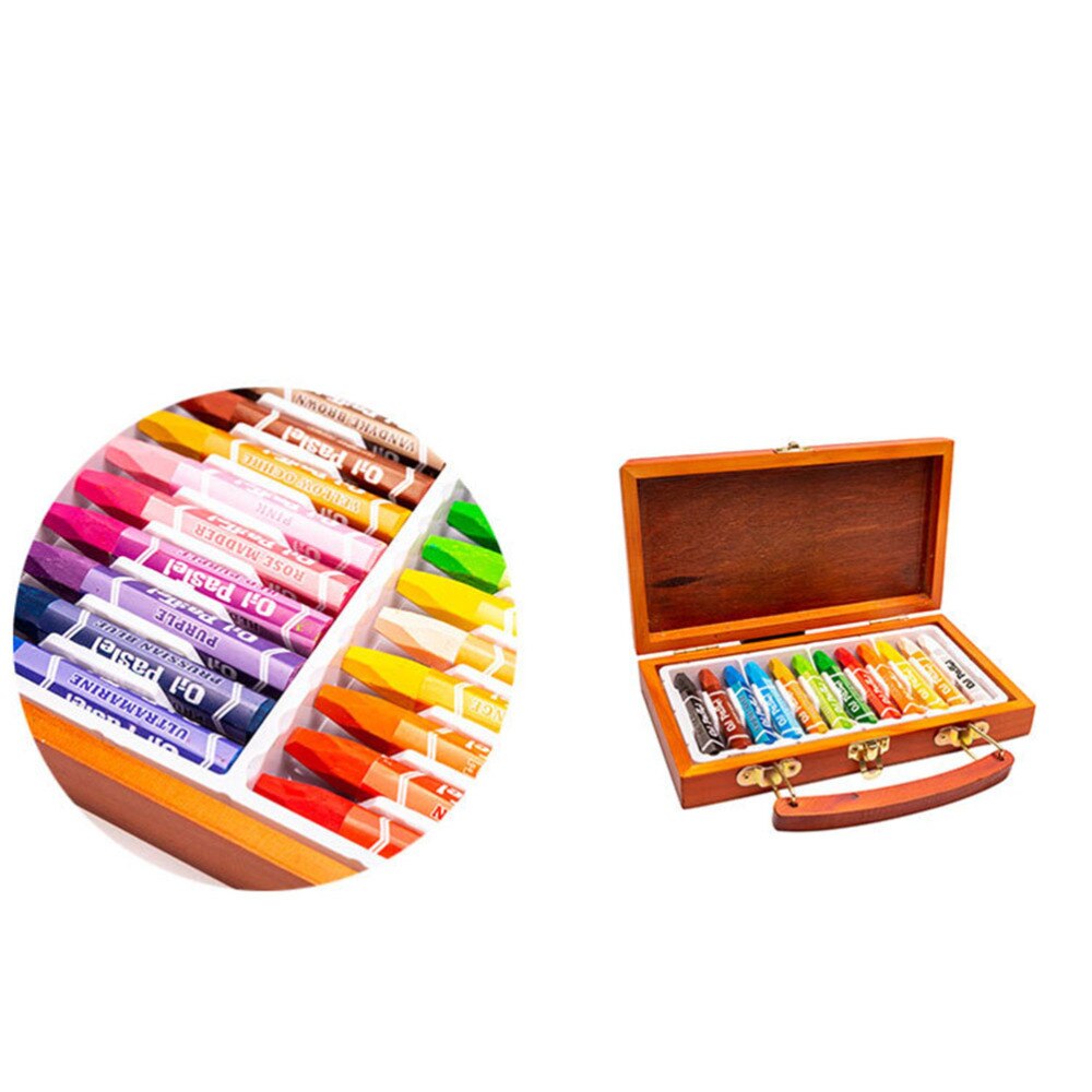 1 Box 12 Colors Crayon Painting Colour Pen School Supplies with Wooden Storage Case