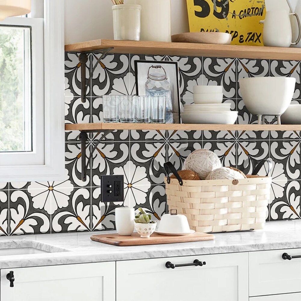 Tile Self-adhesive wall sticker Kitchen backsplash Waterproof Stickers For Bathroom vinyl peel and stick Floor Tile Sticker 10pc