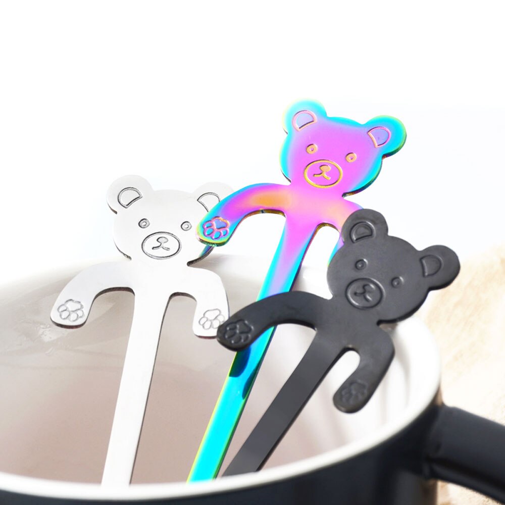 1pz mini Orso Gattino di Disegno in Acciaio Inox Caffè Tè dolce bere Miscelazione Frullato Cucchiaio Da Tavola