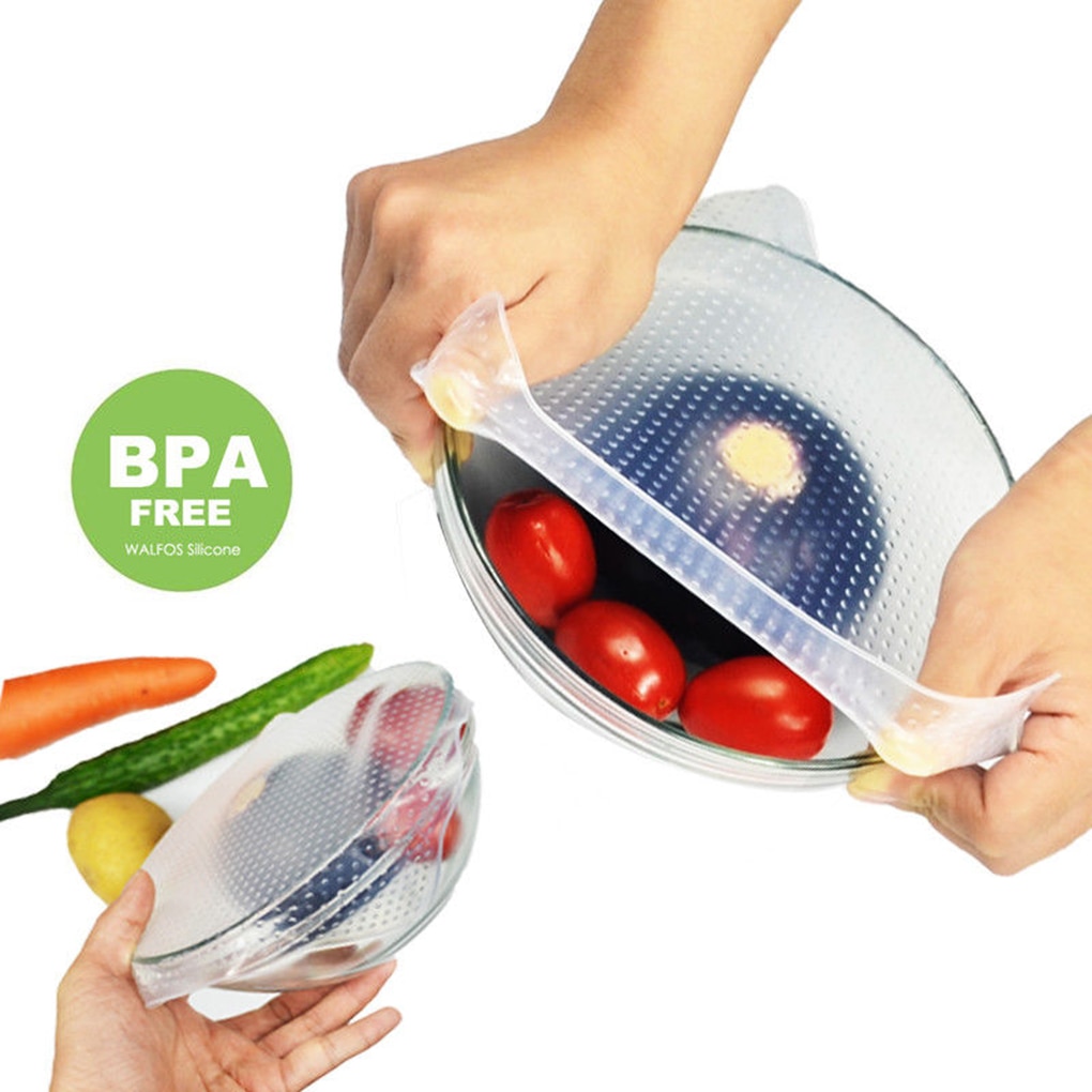 1Pc/4Pcs Fod Grade Keeping Food Fresh Wrap Reusable Super Stick Silicone Food Wraps Seal Vacuum Cover Stretch Lid