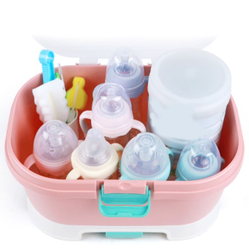 Bærbar babyflaske opbevaringsboks tørrestativ plast bordservice tørtaske børnefoder fodring multifunktionel opbevaringsboks