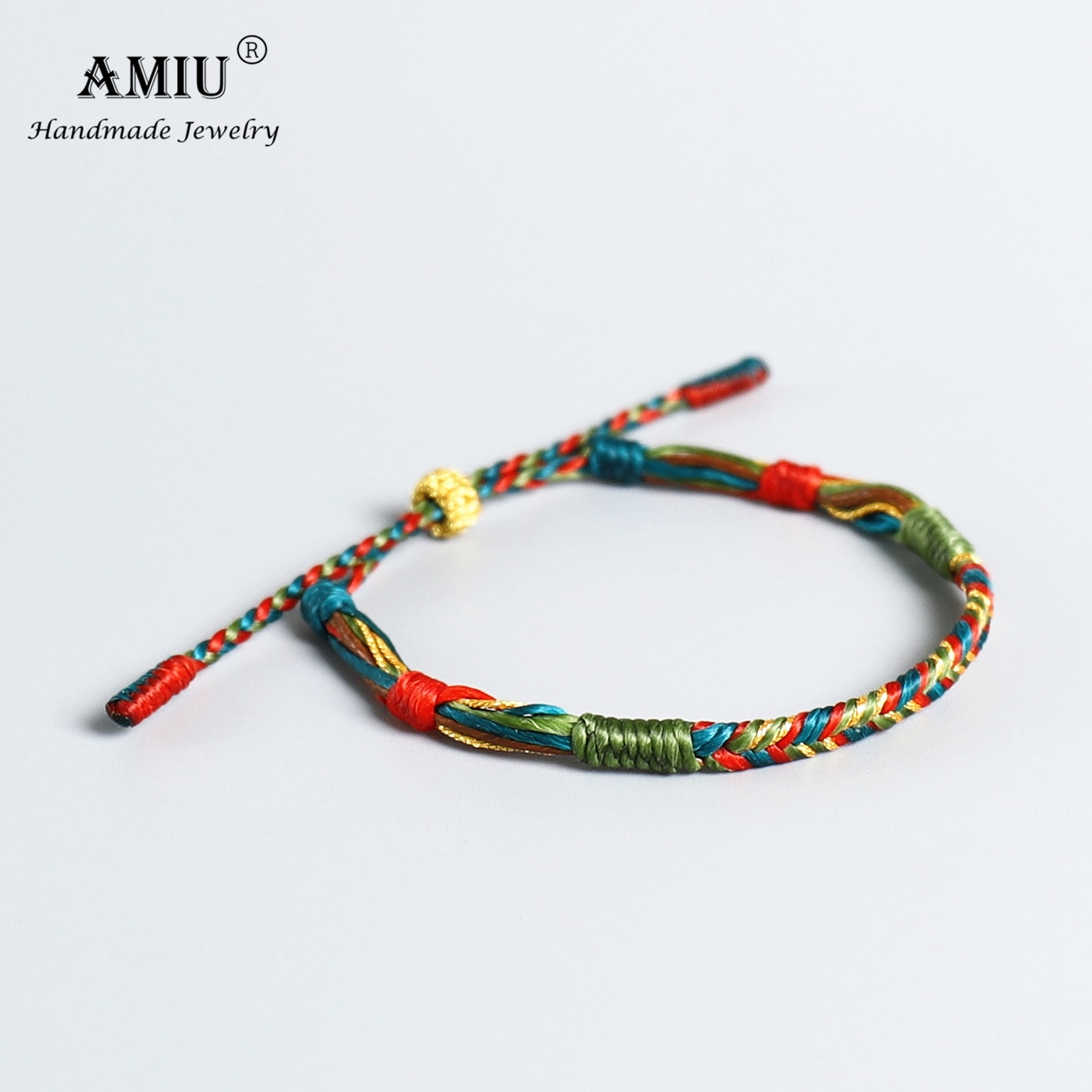 AMIU-pulsera tibetana hecha a mano para mujer y hombre, brazalete de cuerda de la suerte con hilo de cera impermeable, pulseras de macramé