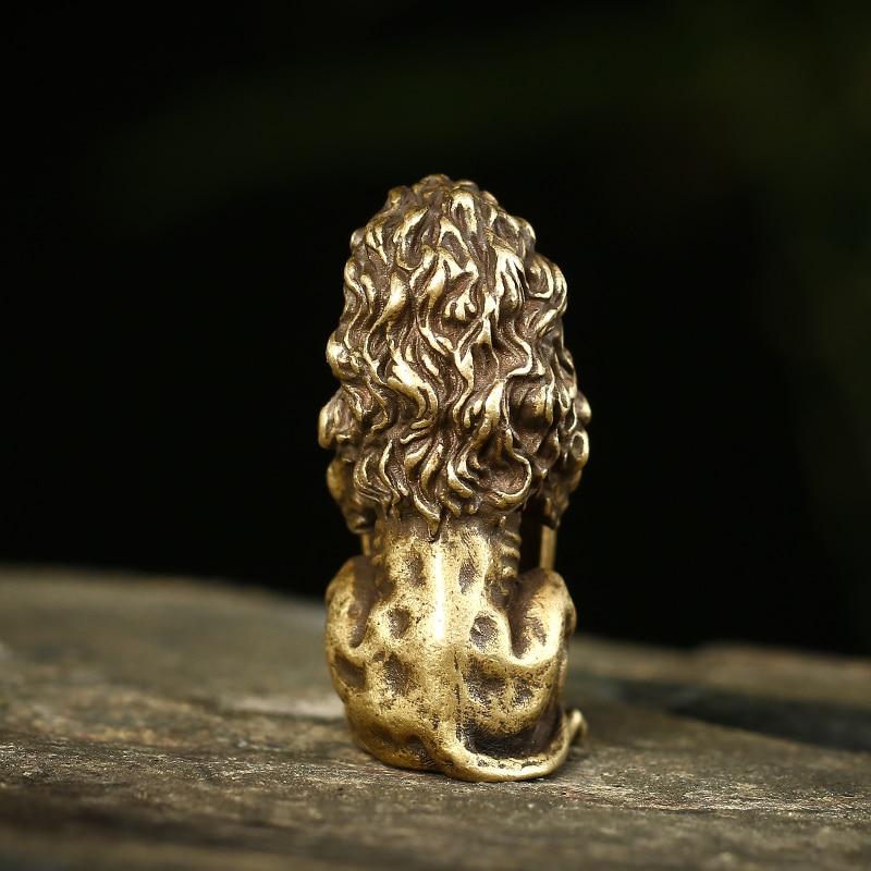 Antik bronze velkommen afskærmet løve konge statue hjem feng shui dekorationer heldig kobber ugle miniature figurer bordpynt