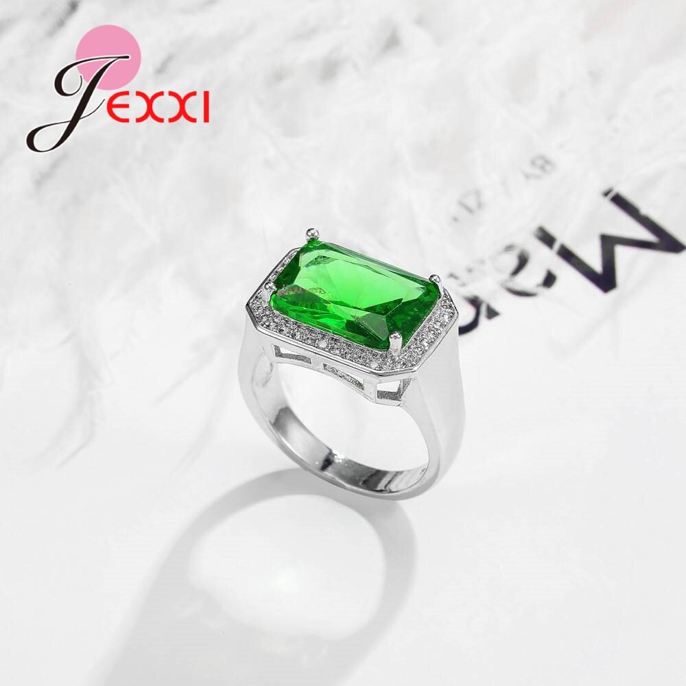 Mode Vintage 925 Sterling Zilveren Ringen Verharde Grote Rechthoek Groene Stenen Wome Man Party Accessoires