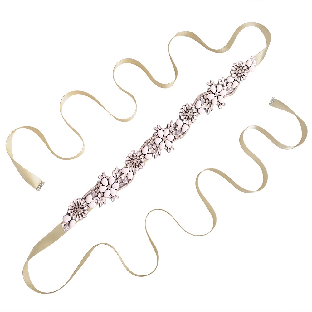 TRiXY S431 Elegante Silber Strass Gürtel Hochzeit Gürtel Schärpe Braut Gürtel für Frauen Brautjungfer Gürtel Juwel Gürtel für Braut Bund: Champagner