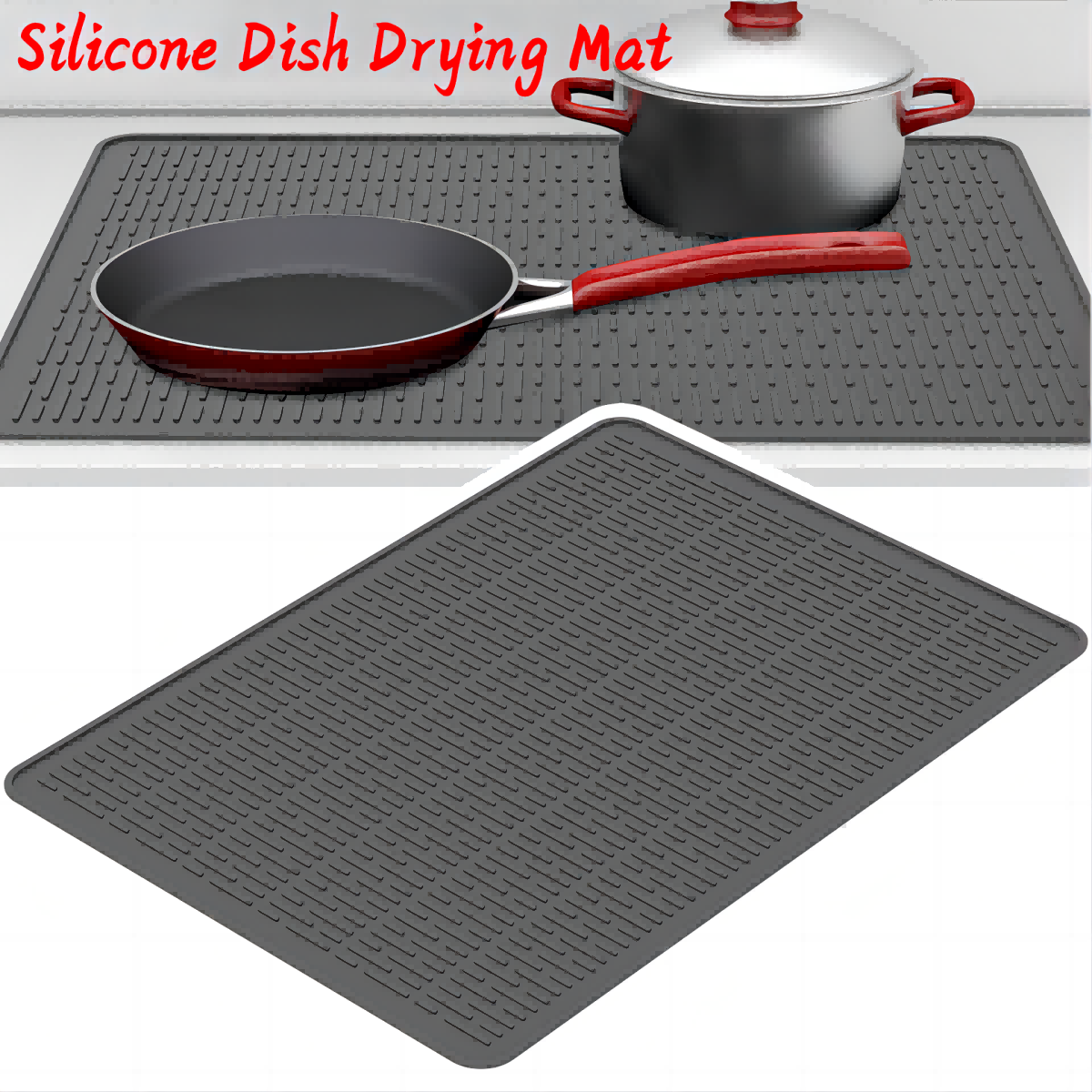 Silicone Dish Drying Mat Heat Resistant Dish Drainer Mat for Kitchen Counter Sink Refrigerator or Drawer liner Cooktop Protector