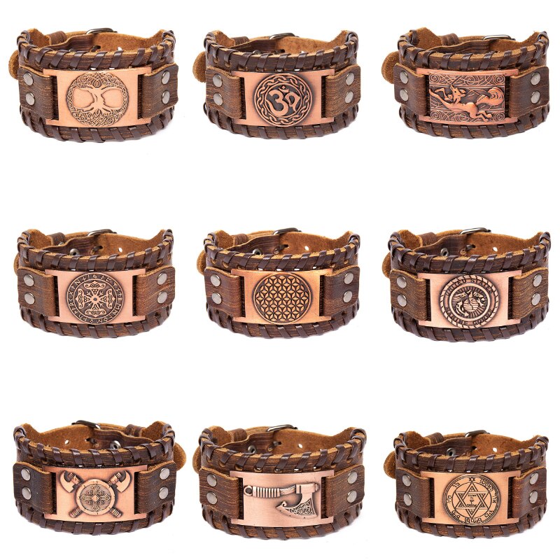 Retro Brede Leren Piraat Kompas Armband Mannen Armband Keltische Viking Sieraden Kompas Armband Accessoires Party