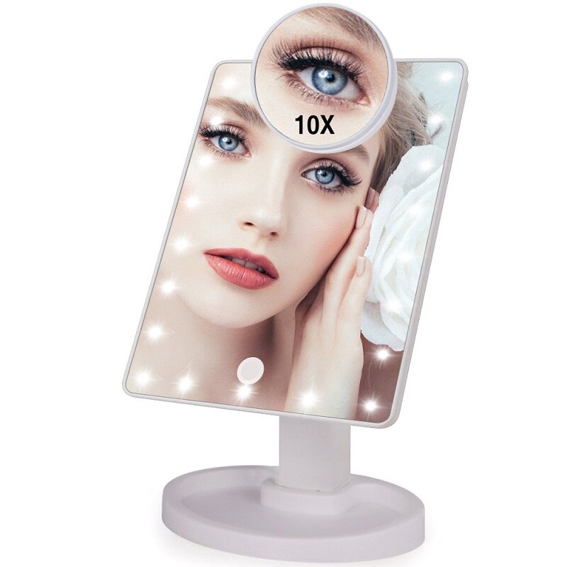 LED Touch Screen Makeup Mirror Vanity 16 LED Lights Beauty Adjustable Countertop 22 Led Rotating Battery USB Charge: White 22 led lights
