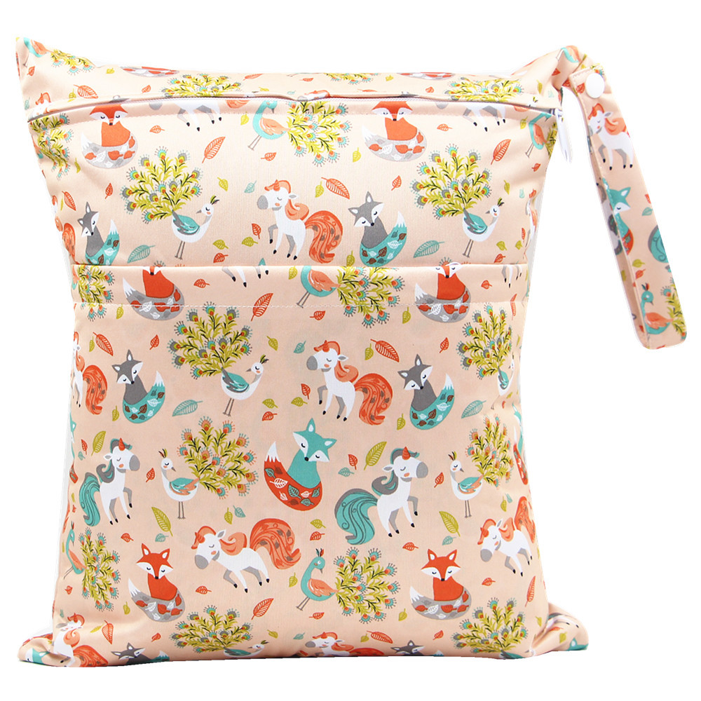 Genanvendelig vådtaske vådtaske til bleepleje menstruationspude dobbeltlomme vandtæt pul barsel bleetaske strolletasker 30*36 cm: Skd 001-008