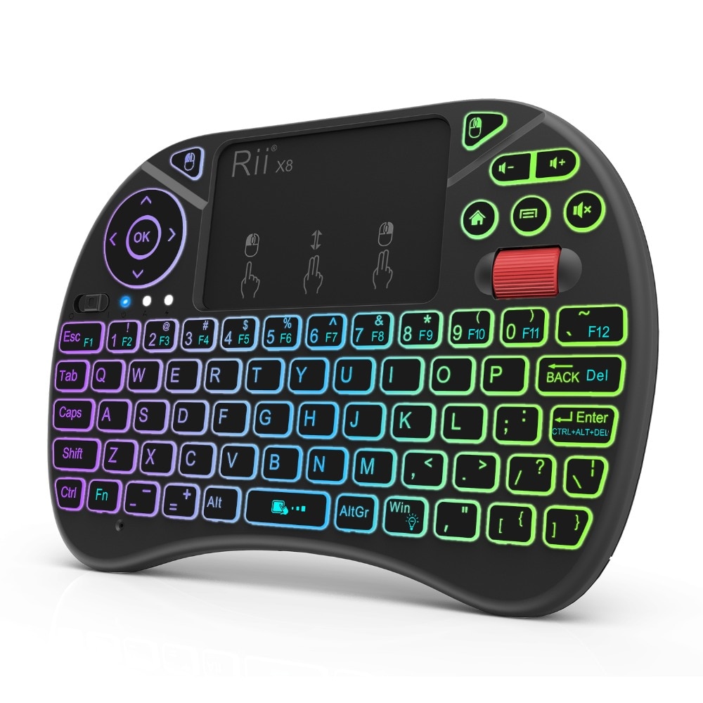 Rii X8 2.4 GHz Mini Draadloze Toetsenbord met Touchpad, veranderlijke kleur LED Backlit, Oplaadbare Li-Ion Batterij
