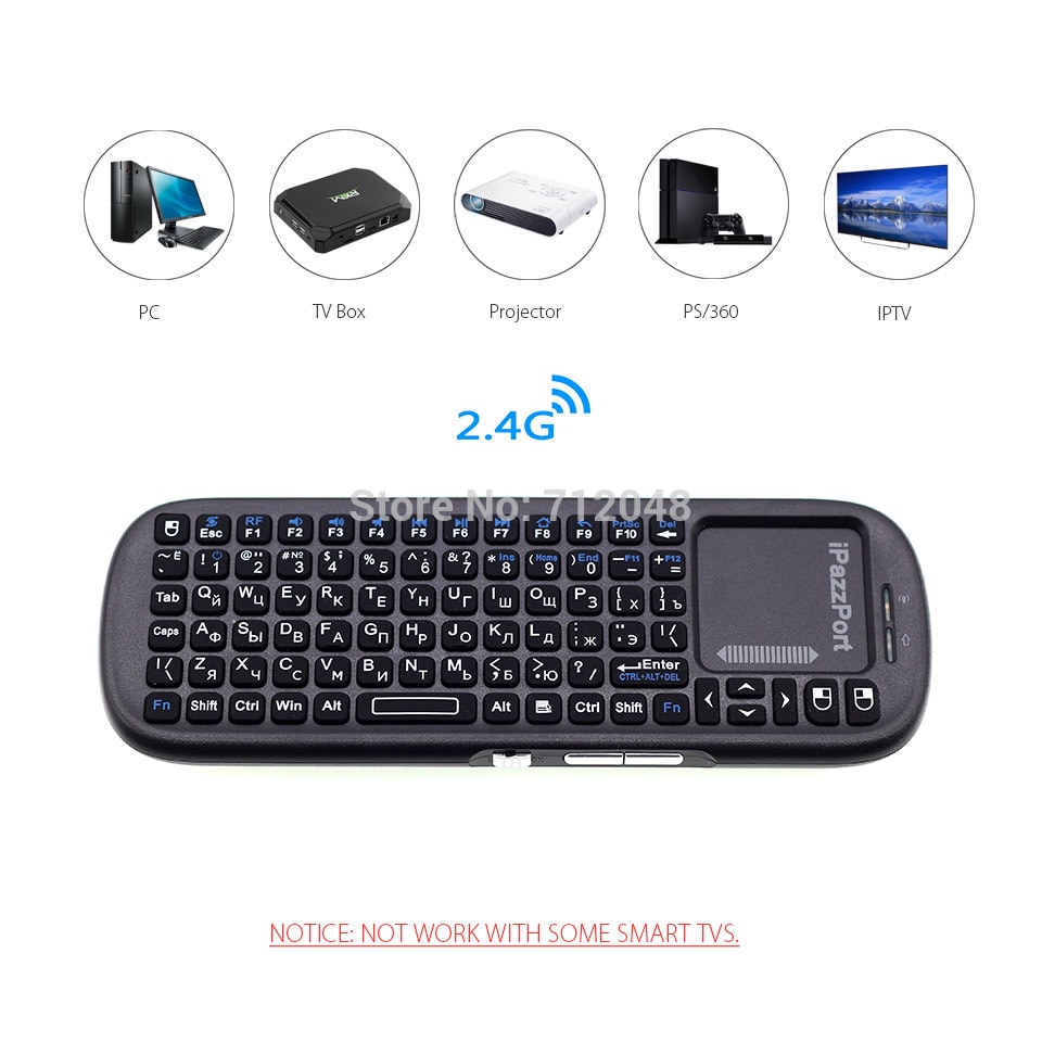 Original iPazzPort 19s Russian Keyboard 2.4G Mini Wireless Keyboard Air Mouse with Touchpad for Google Android TV Box, Mini PC,
