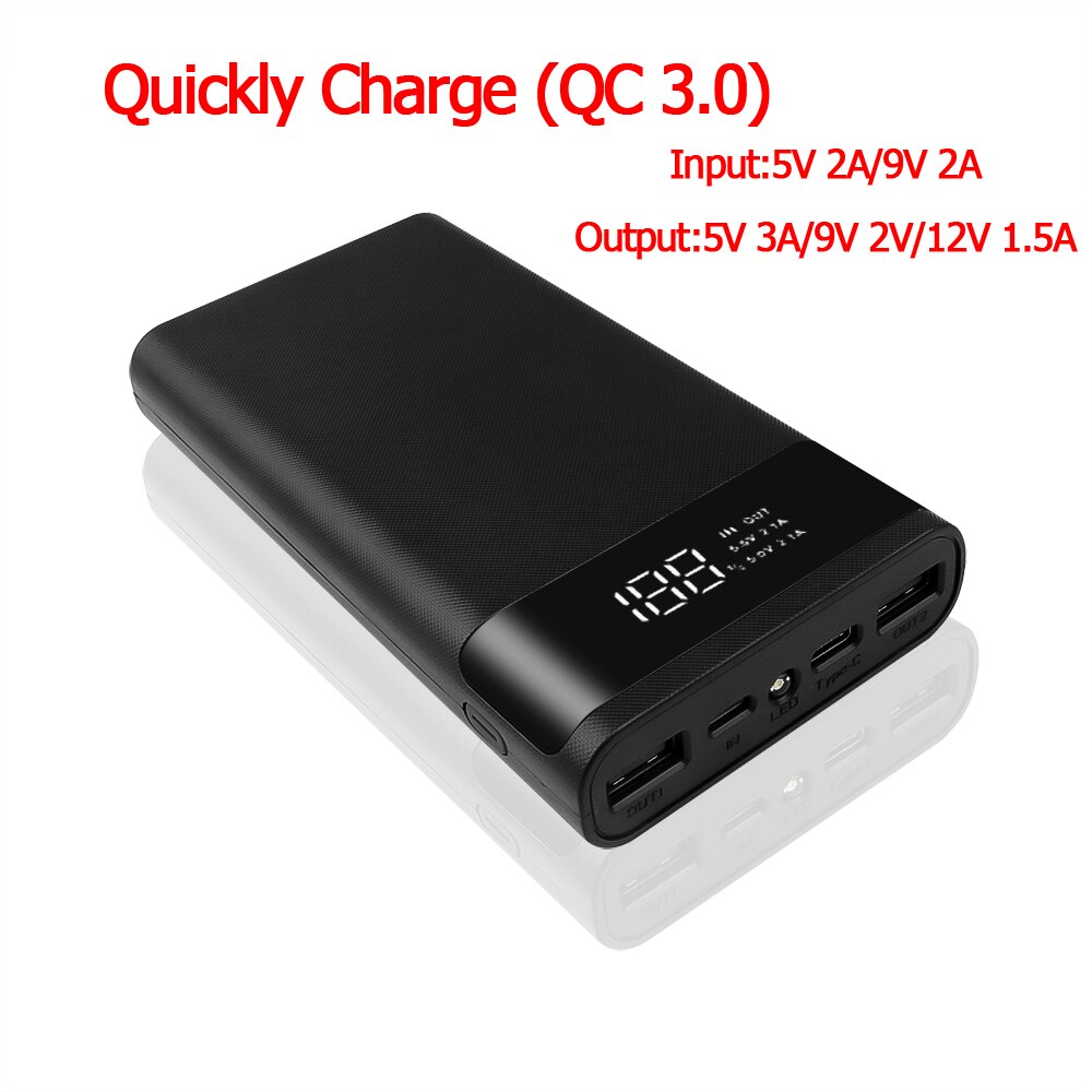 Battery Storage Box Power Bank Battery Box QC 3.0 Fast Charger Type-C Micro USB 5V Mobile Phone Charger Box Quick Charge: QC3.0 Black