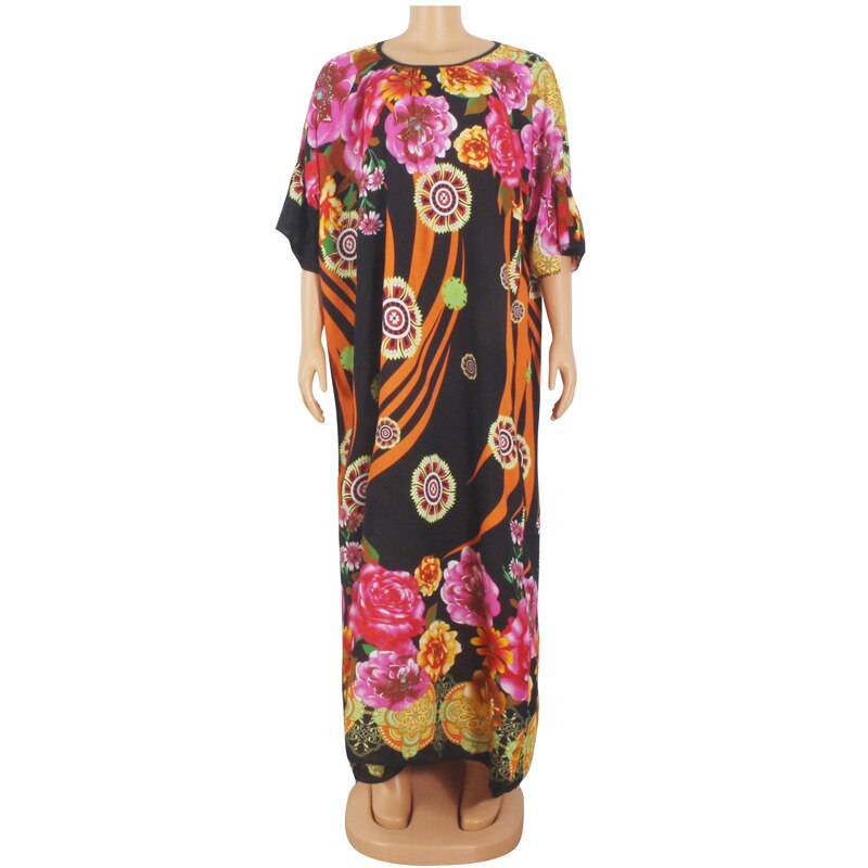 Vestido de primavera-Otoño de Nuevos Bohemios para mujer, algodón, estampado Floral, africano, femenino, vintage, de talla grande,: Black