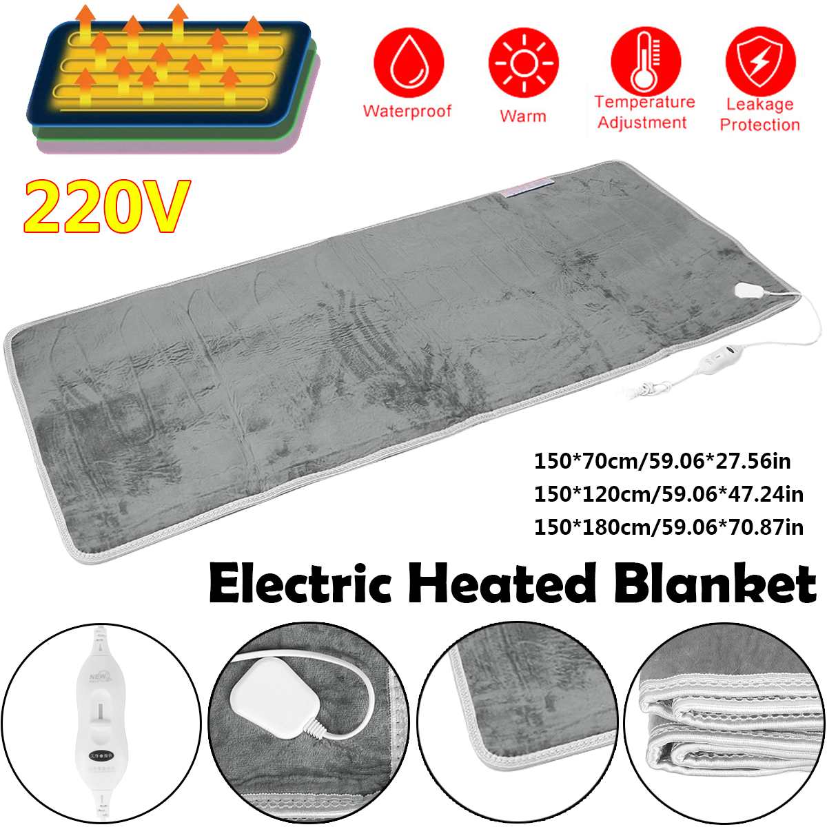 Manta eléctrica con calefacción para 3/2/1 personas, 220V, 110V, estera de calefacción, calentador de invierno, termostato, alfombra individual, dormitorio, alfombrilla