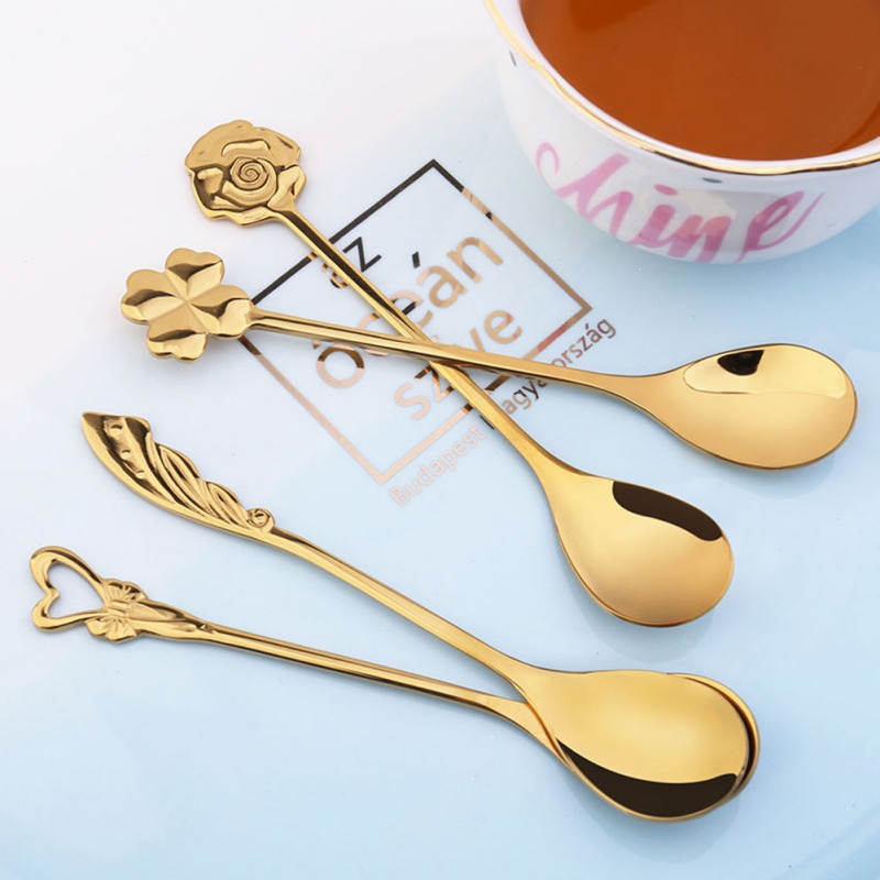 Tea Coffee Mixing Spoon Gold Spoon Long Handle Dessert Stainless Steel Vintage Teaspoons Drink Tableware Unique Shape