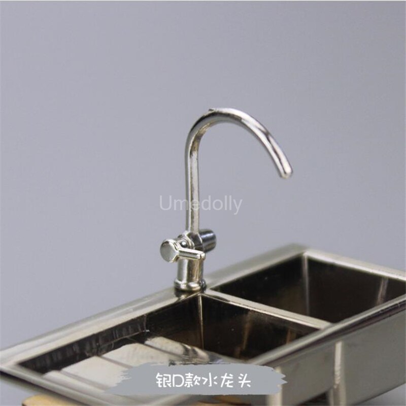 1PCS 1/12 Skala Miniatur Puppenhaus Wasserhahn Mini Wasserhahn Puppe Haus Wc Küche Waschbecken DIY Möbel Zubehör Spielzeug: silver D