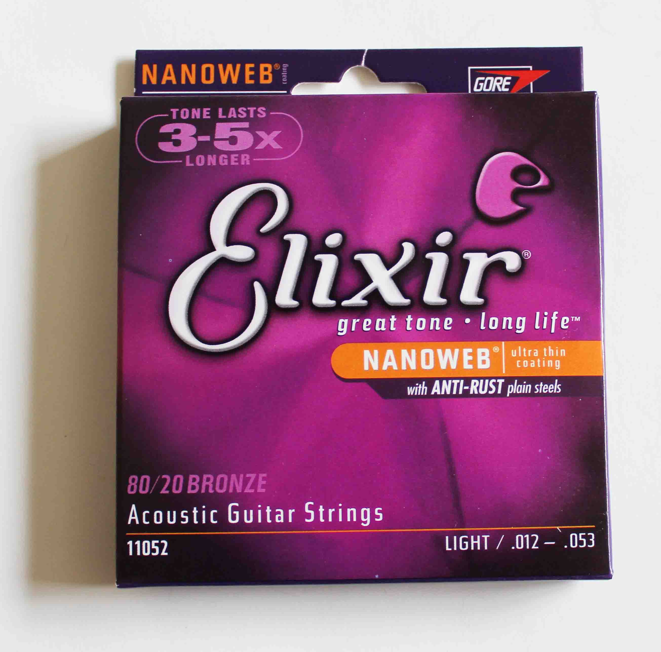 Nanoweb extra light Elixs 11027/11002/11052 cuerdas de guitarra acústica recubrimiento ultra delgado con aceros lisos antioxidantes 80/20 bronce