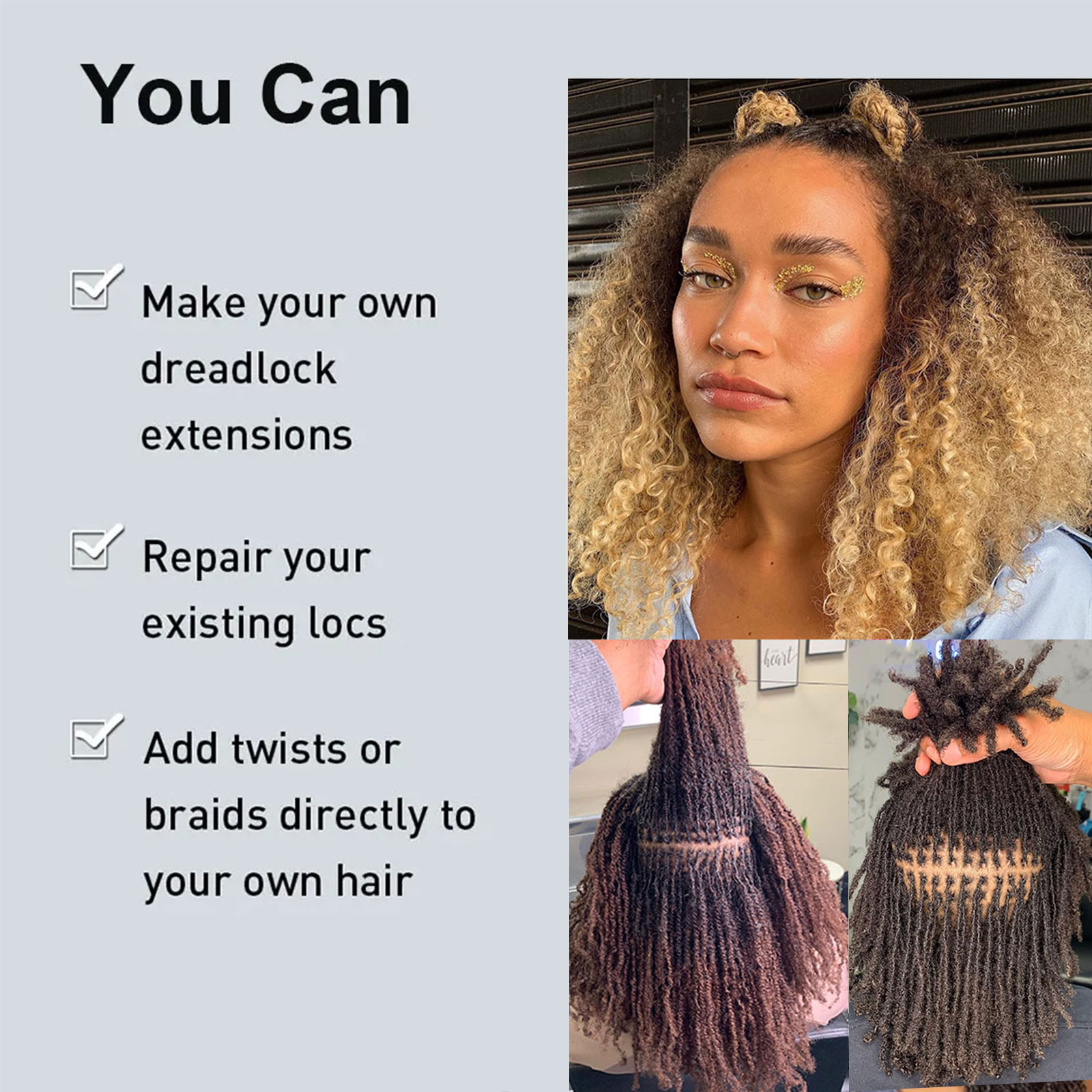Gris blanco virgen Afro rizado cabello humano a granel para trenzar extensiones de cabello trenzado de ganchillo cerraduras para trenzas sin trama 50g