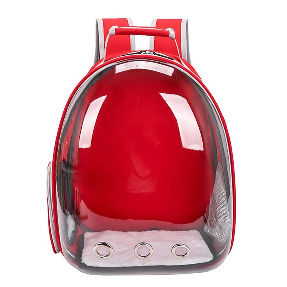 Full Transparent Space Pet Bag Cat Out Panoramic Three-Hole Breathable Portable Chest Shoulder Pet Bag: Red