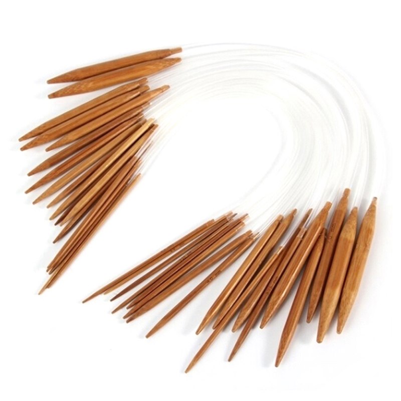 18 pcs/Set 40cm Circular Wood Knitting Needles Crochet Needle Set Wooden Tube Knitting Needles Sewing Tools