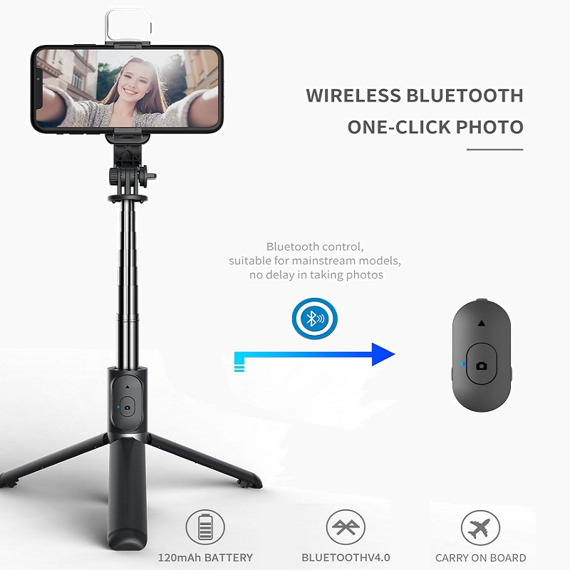 Telefoon Selfie Stick 1045 mm met draadloos Bluetooth LED-invullicht Uitgebreid statief met externe sluiter voor Android IOS mobiele telefoon