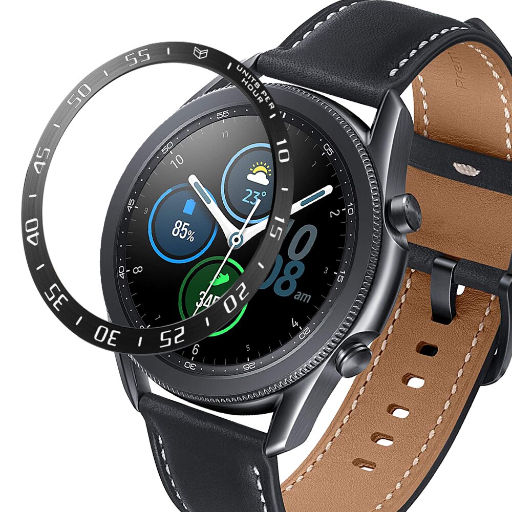 Galaxy watch 3 bezel ring 45mm 41mm for samsung galaxy watch 41mm 45mm bezel loop rustfritt stål deksel støtfanger anti riper: Svart b / Galakse klokke 3 45mm