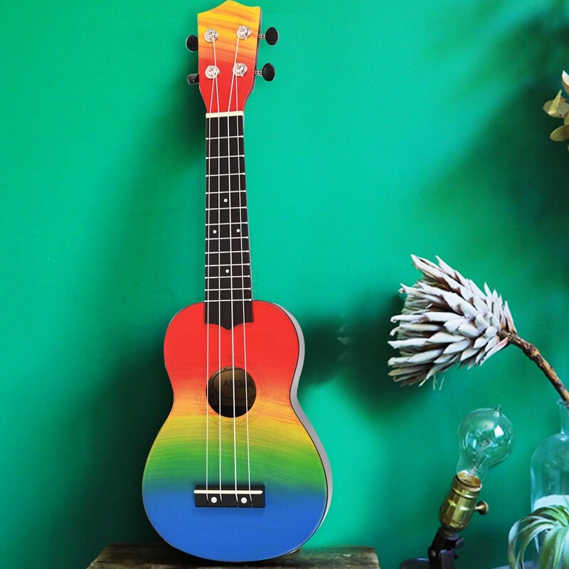Ukelele pintado a mano Combo 21, Soprano negro de 4 cuerdas, bajo Uke, instrumento Musical de cuerda perfecto para principiantes